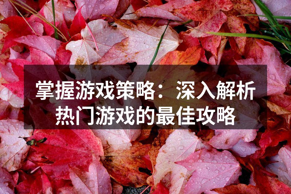 掌握游戏策略：深入解析热门游戏的最佳攻略